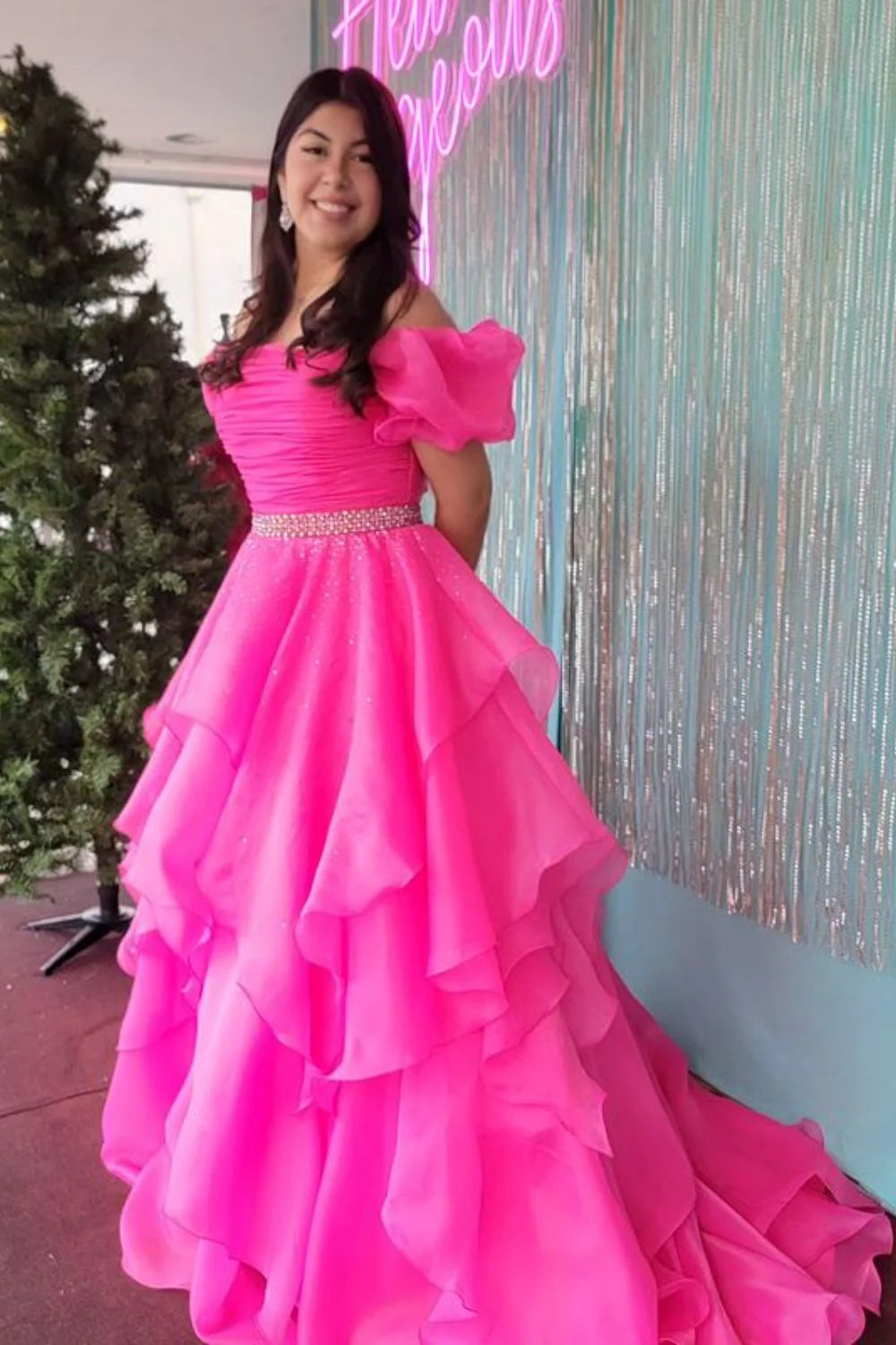 Vestidos de fiesta largos de tul con hombros descubiertos, vestido formal estilo princesa