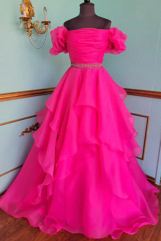 Vestidos de fiesta largos de tul con hombros descubiertos, vestido formal estilo princesa