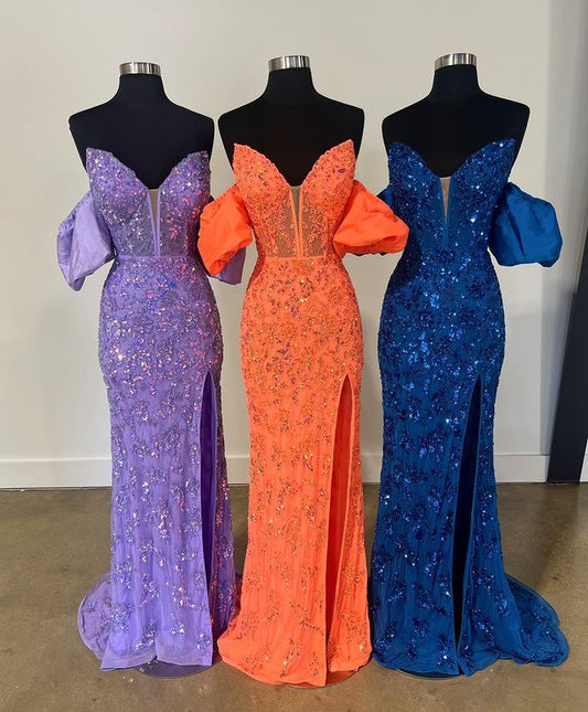 Vestidos de fiesta sin tirantes, con hombros descubiertos y apliques, de sirena 