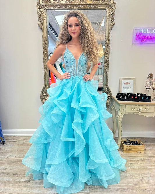 Vestidos de fiesta con escote en V, con cuentas auténticas, encantadores, largos, sin mangas, corte A, espalda descubierta 