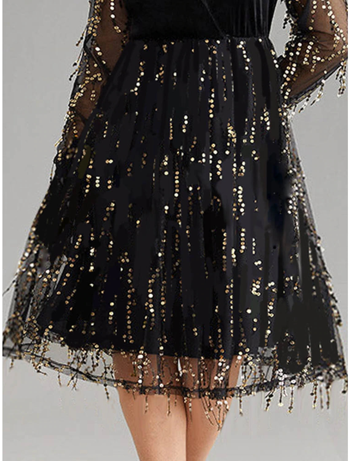 Women's Plus Size Black Dress Velvet Dress Sequin Dress Midi Dress Black Long Sleeve Pure Color Sequins Spring Fall Winter V Neck Fashion Winter Dress Wedding Guest Birthday
