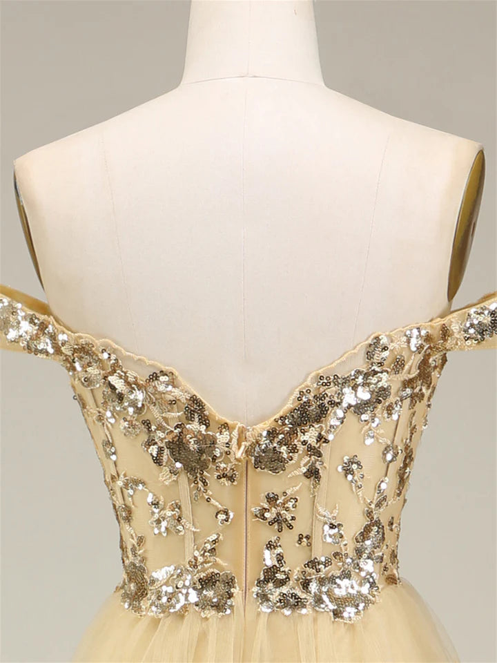 A-Line/Princess Sweetheart Off The Shoulder Sleeveless Floor-Length Evening Dress With Sequins