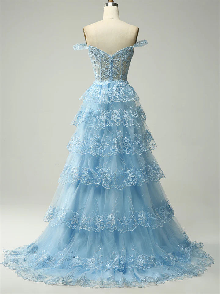 A-Line/Princess Sweetheart Off The Shoulder Sleeveless Floor-Length Evening Dress With Sequins