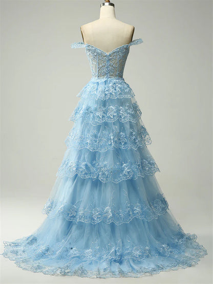 A-Line/Princess Sweetheart Off The Shoulder Sleeveless Floor-Length Evening Dress With Sequins