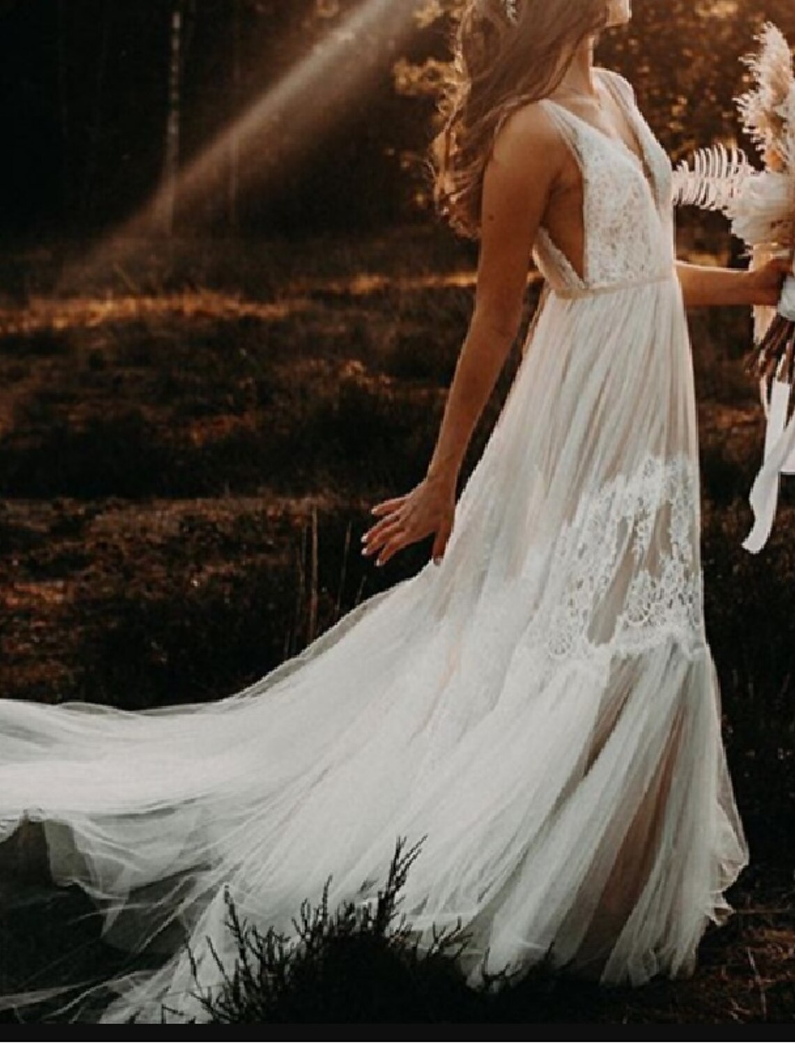 Beach Boho Wedding Dresses A-Line V Neck Sleeveless Court Train Lace Bridal Gowns With Lace Summer Fall Wedding Party Women's Clothing