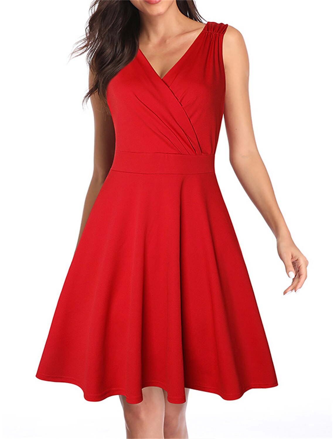 Vestido vintage para mujer, vestido de fiesta, vestido de regreso a casa, vestido midi, negro, vino tinto, sin mangas, leopardo, fruncido, primavera, otoño e invierno, cuello en V, vintage, para Navidad, boda, invitada, cumpleaños.