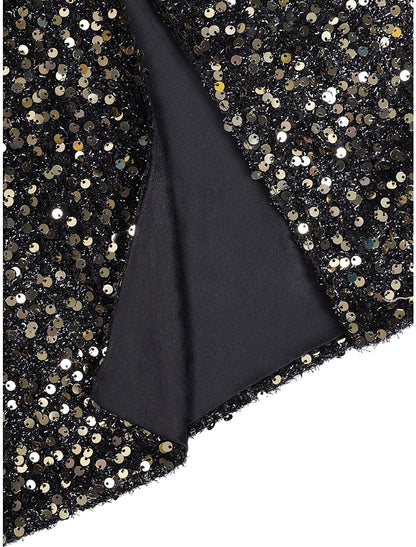 Vestido de lentejuelas para mujer, vestido de fiesta, vestido brillante, vestido de regreso a casa, vestido midi ajustado, negro, manga corta, otoño, primavera, verano, cuello alto, oficina