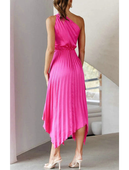 Vestidos de invitada de boda de corte A, vestido de corsé, vestido de fiesta, fiesta de bodas, largo hasta la rodilla, sin mangas, un hombro, poliéster con fruncido