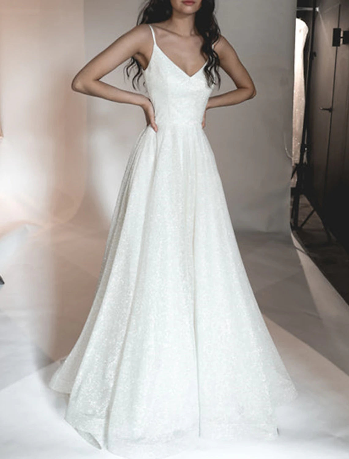 Vestido de fiesta de baile, vestido brillante, vestido de boda, fiesta, cumpleaños, cola de corte, sin mangas, tirantes finos, tul con lentejuelas