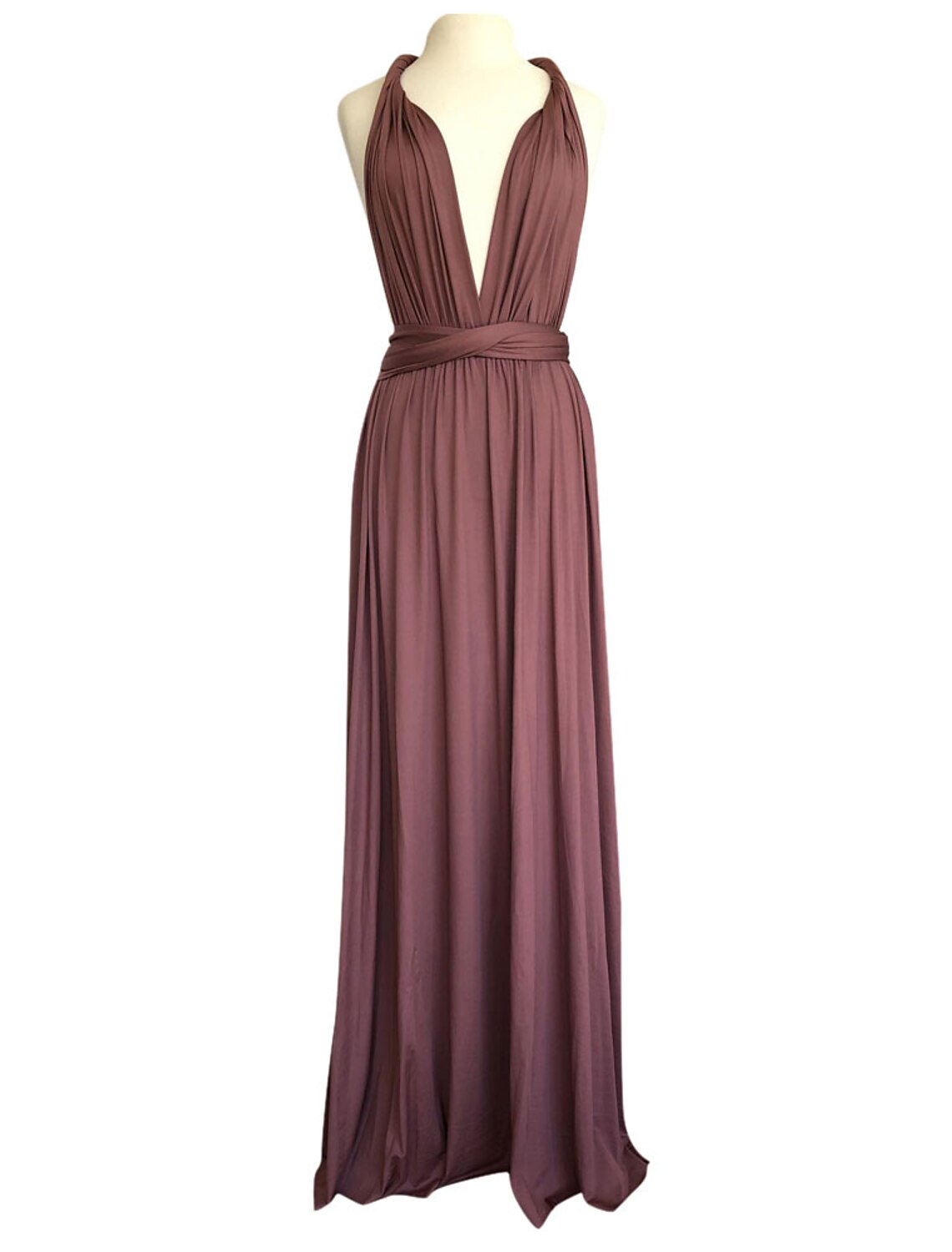 Vestido de dama de honor con corte tubo/columna, cruzado al frente/cuello en V, sin mangas, elegante, largo hasta el suelo, de licra, con drapeado/fruncido.