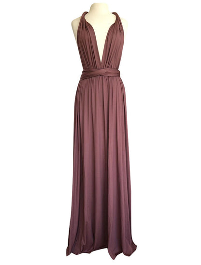 Vestido de dama de honor con corte tubo/columna, cruzado al frente/cuello en V, sin mangas, elegante, largo hasta el suelo, de licra, con drapeado/fruncido.