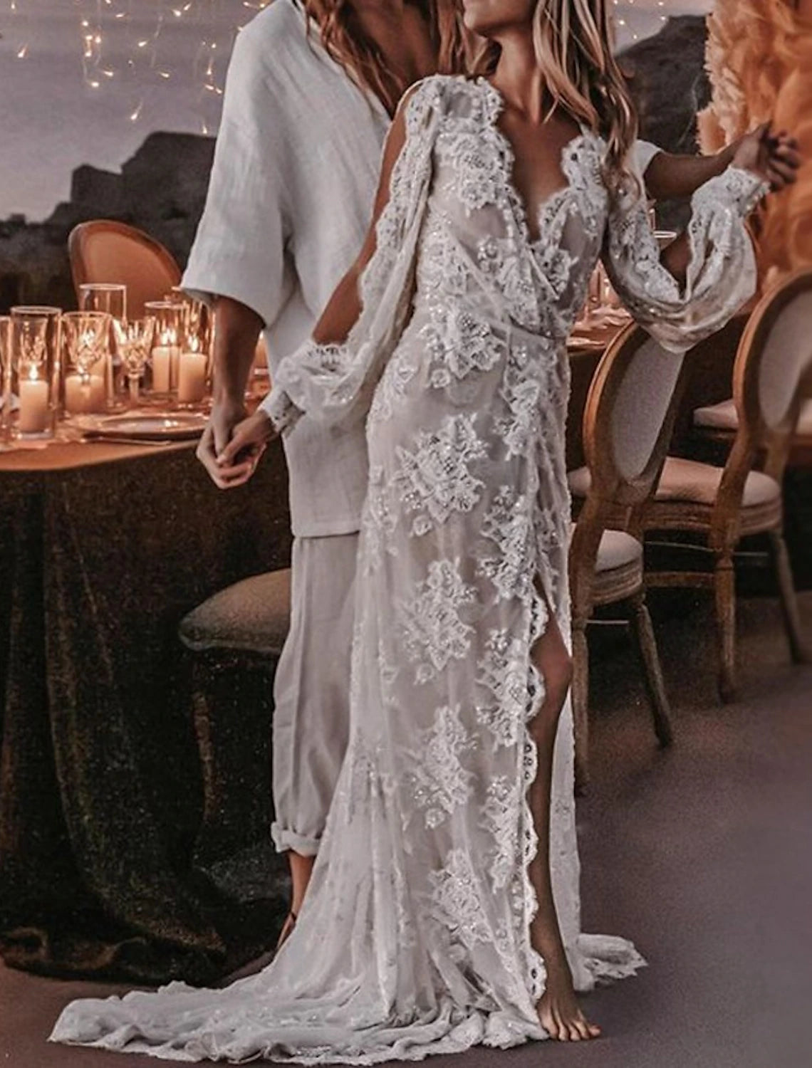Beach Sexy Boho Wedding Dresses A-Line V Neck Long Sleeve Sweep / Brus – Amzcw Dress Beach Sexy Boho Wedding Dresses A-Line V Neck Long Sleeve Sweep / Brus – Amzcw Dress