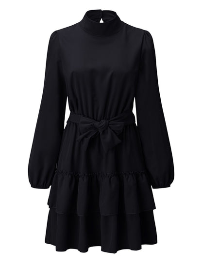 Women's Red Christmas Party Dress Homecoming Dress Cocktail Dress Black Red Green Long Sleeve Lace up Stand Collar Fashion Winter Dress