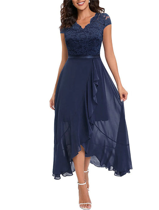 Women's Party Dress Lace Dress Homecoming Dress Long Dress Maxi Dress Black Pink Red Short Sleeve Pure Color Lace Summer Spring V Neck Party Wedding Guest Vacation Summer Dress