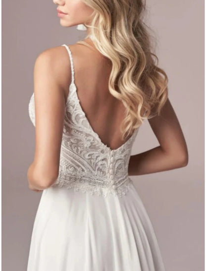 Hall Formal Wedding Dresses A-Line Camisole Spaghetti Strap Court Train Chiffon Bridal Gowns With Pleats Split Front