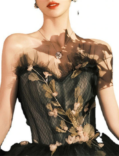 Vestido de quinceañera de princesa, largo hasta el suelo, sin mangas, sin tirantes, de poliéster con apliques