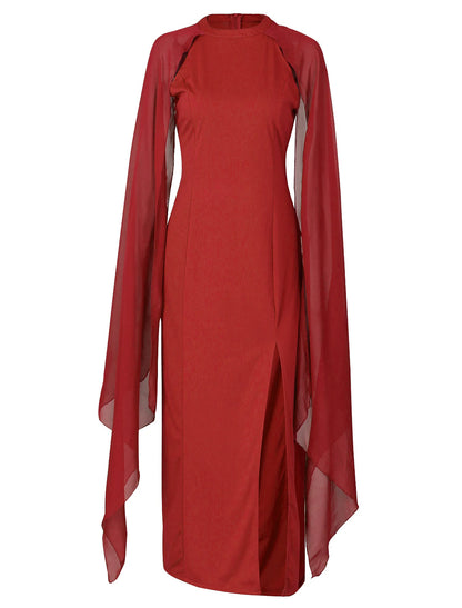 Sheath / Column Party Dresses Elegant Dress Wedding Guest Cocktail Party Floor Length Sleeveless Jewel Neck Fall Wedding Guest Chiffon with Slit