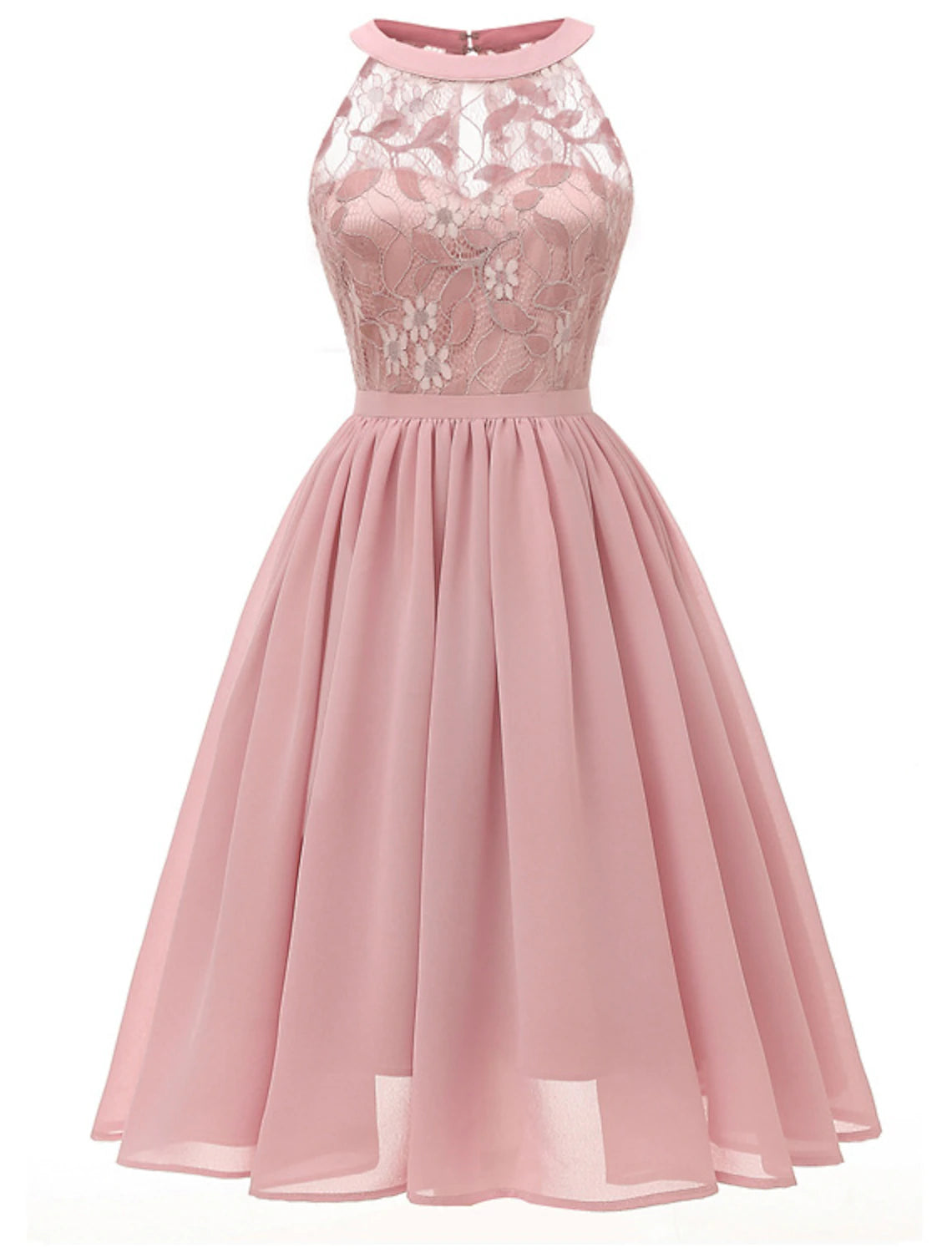 A-Line Cocktail Dresses Minimalist Dress Party Wear Short / Mini Sleeveless Halter Lace with Pleats