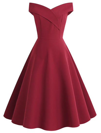 1950s Cocktail Dress Vintage Dress Dress A-Line Dress Tea Dress Flare Dress Audrey Hepburn Women's Off Shoulder Cosplay Costume A-Line Valentine's Day Homecoming Wedding Party Dress
