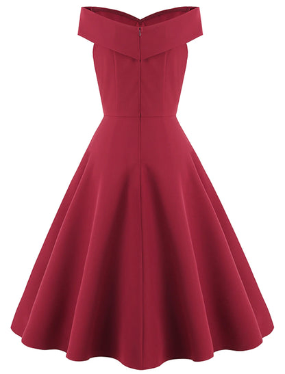 1950s Cocktail Dress Vintage Dress Dress A-Line Dress Tea Dress Flare Dress Audrey Hepburn Women's Off Shoulder Cosplay Costume A-Line Valentine's Day Homecoming Wedding Party Dress