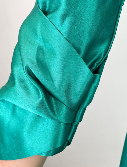 Vestido de noche elegante de corte A, vestido navideño rojo y verde, vestido formal para invitada de boda, largo hasta el suelo, manga 3/4, escote en V, satén con lazo(s).