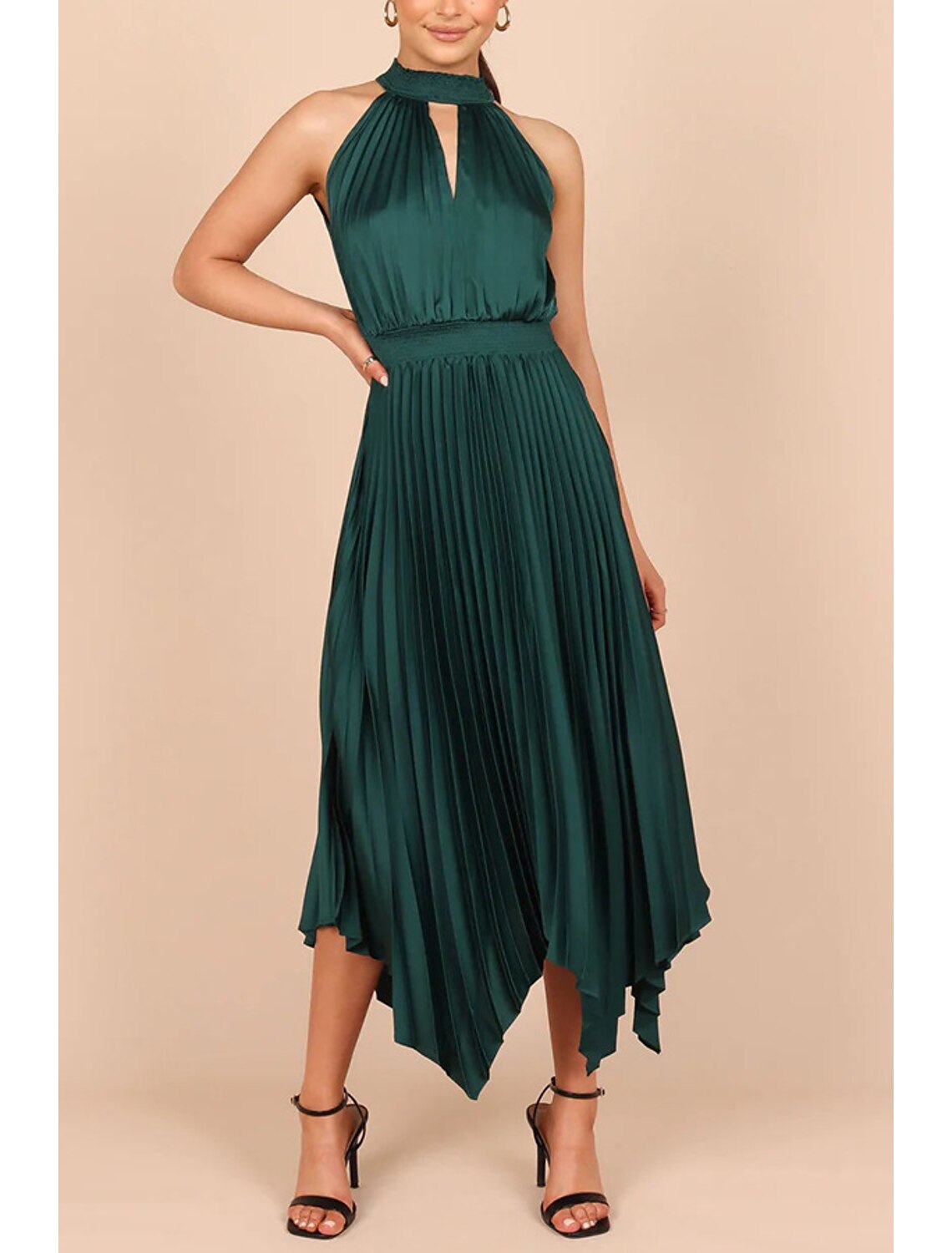 A-Line Party Dresses Casual Dress Homecoming Wedding Guest Asymmetrical Sleeveless Halter Neck Satin with Pleats