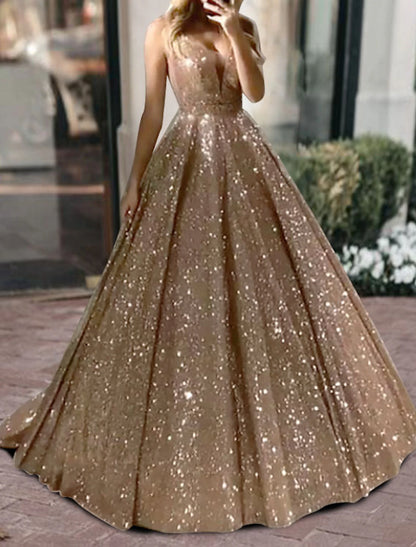 Vestido de fiesta negro con purpurina, vestido lujoso de tul brillante para fiesta de bodas, quinceañera, cola larga/cepillo, sin mangas, escote en V, tul, espalda en V con lentejuelas