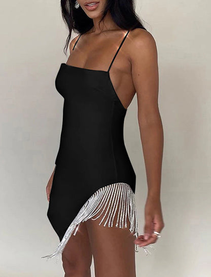 Sheath / Column Cocktail Dresses Sexy Dress Holiday Homecoming Short / Mini Sleeveless Spaghetti Strap Spandex with Fringe Crystals
