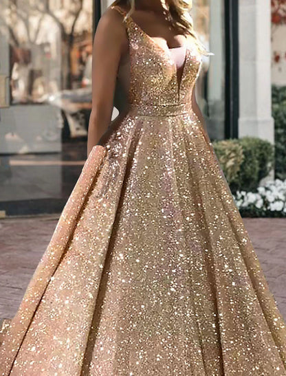 Vestido de fiesta negro con purpurina, vestido lujoso de tul brillante para fiesta de bodas, quinceañera, cola larga/cepillo, sin mangas, escote en V, tul, espalda en V con lentejuelas