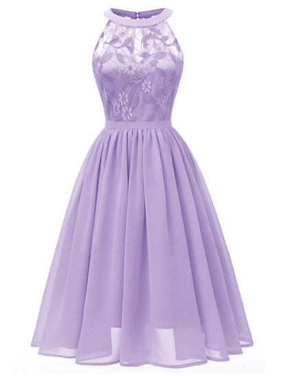 A-Line Cocktail Dresses Minimalist Dress Party Wear Short / Mini Sleeveless Halter Lace with Pleats