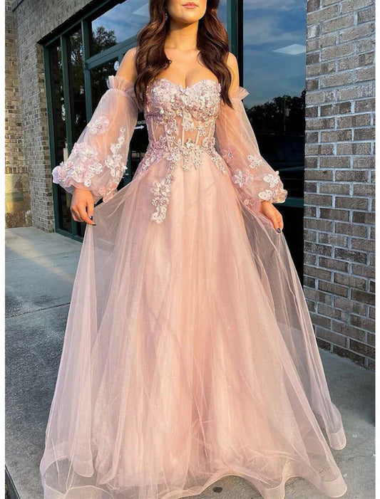 Vestidos de fiesta de corte A, brillantes, para boda, hasta el suelo, manga larga, sin tirantes, de tul con lentejuelas