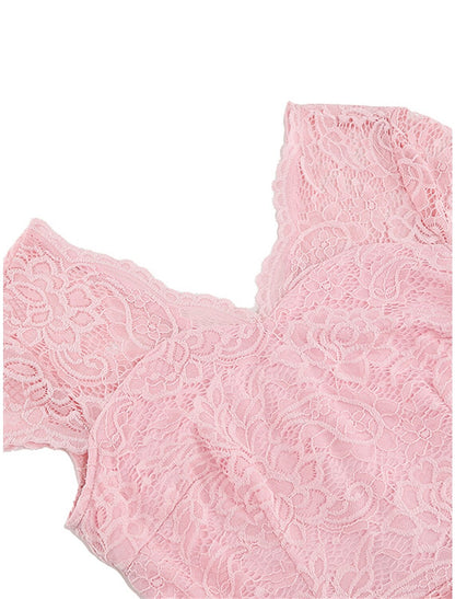 Women's Vintage Dress Party Dress Lace Dress Mini Dress Light Yellow Black Pink Short Sleeve Pure Color Lace Spring Fall Winter V Neck Vintage Christmas Wedding Guest Birthday