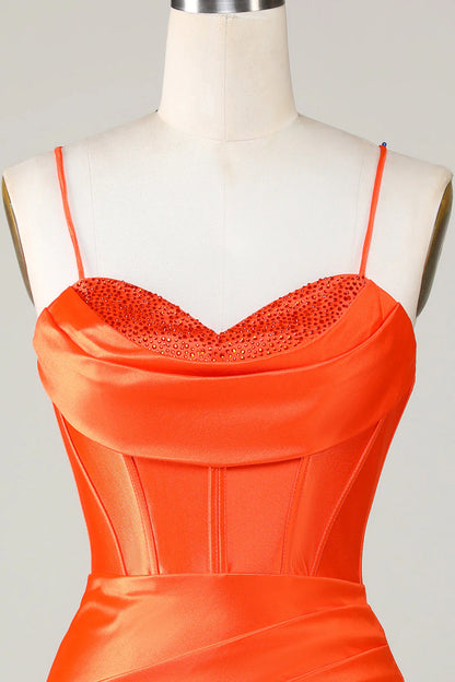 Amzcw Sparkly Orange Beaded Corset Tight Short Homecoming Dress