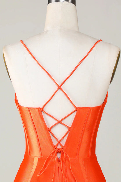 Amzcw Sparkly Orange Beaded Corset Tight Short Homecoming Dress
