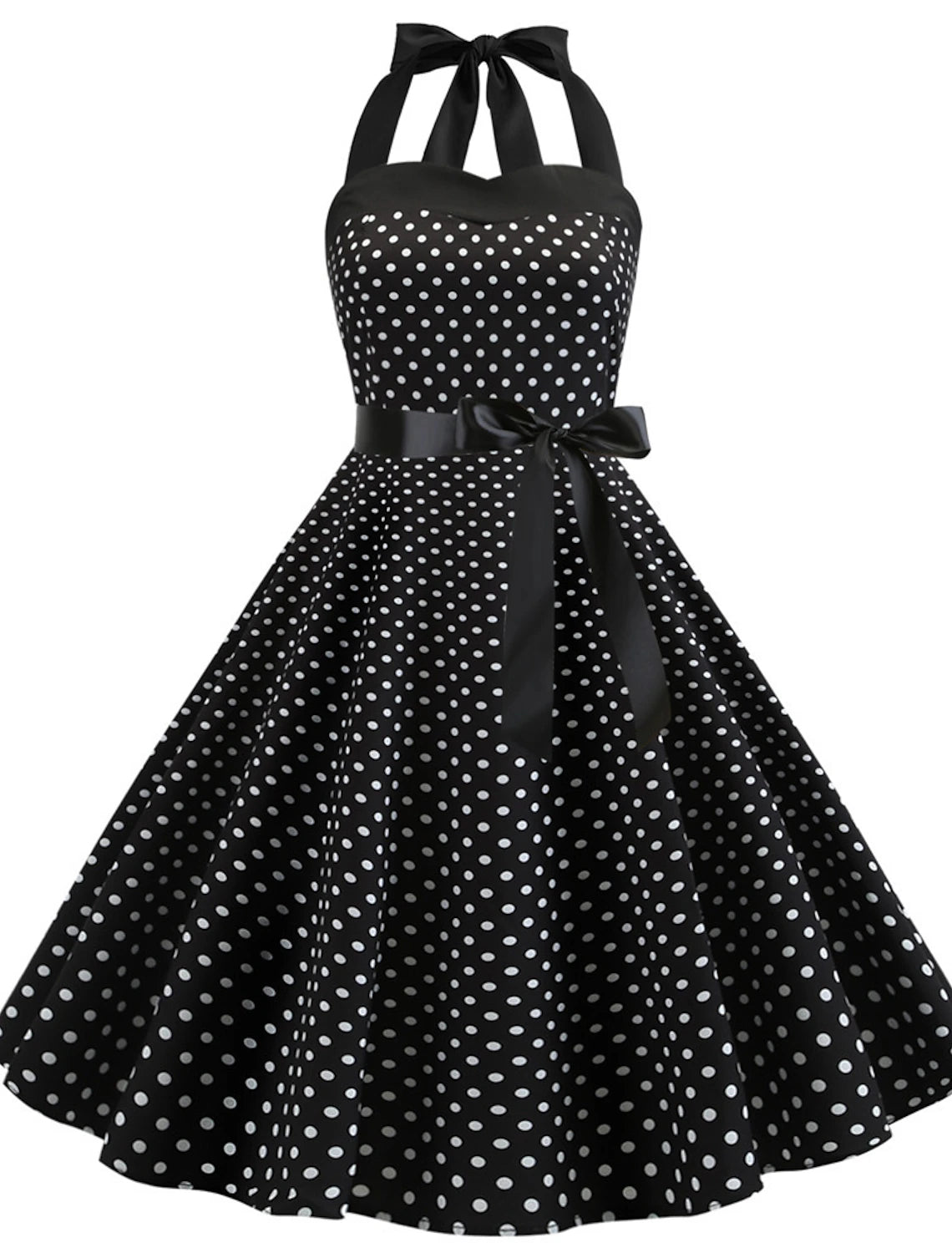 Polka Dots Retro Vintage 1950s Cocktail Dress Vintage Dress Dress Rockabilly Halter Flare Dress Audrey Hepburn Women's Cosplay Costume Homecoming Dress Summer