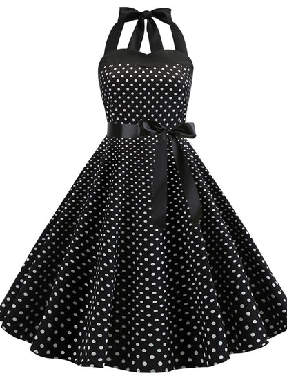 Polka Dots Retro Vintage 1950s Cocktail Dress Vintage Dress Dress Rockabilly Halter Flare Dress Audrey Hepburn Women's Cosplay Costume Homecoming Dress Summer