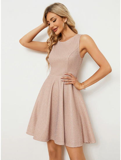 A-Line Homecoming Dresses Sparkle & Shine Dress Cocktail Party Short / Mini Sleeveless Jewel Neck Lurex Fabric with Glitter