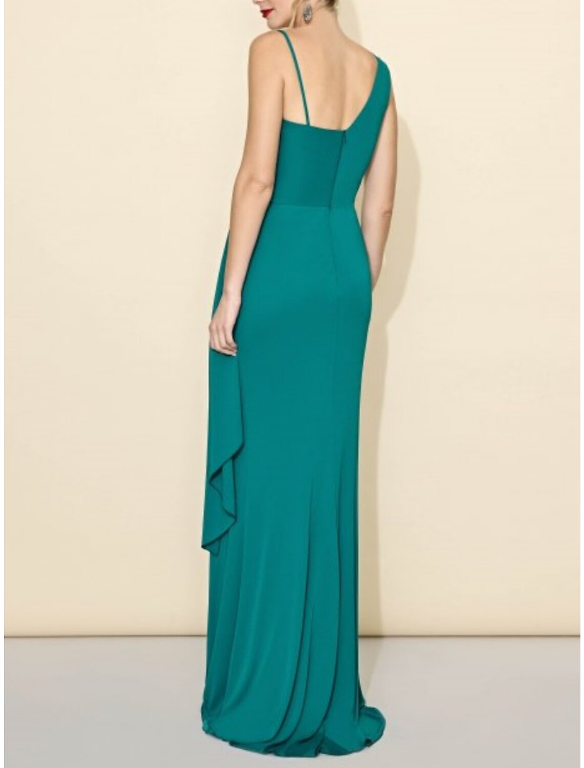 Vestido de dama de honor de corte A, escote en V, sin mangas, elegante, largo hasta el suelo, de gasa con abertura frontal y fruncido