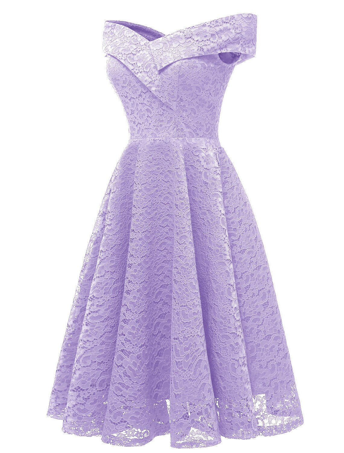 A-Line WE Party Dress Wedding Guest Holiday Knee Length Short Sleeve Off Shoulder Bridesmaid Dress Lace with Pleats Lace Insert