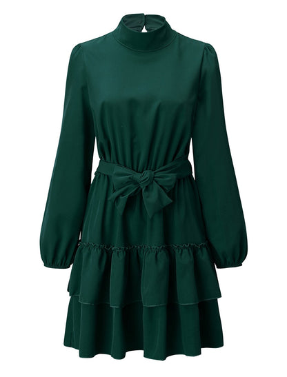 Women's Red Christmas Party Dress Homecoming Dress Cocktail Dress Black Red Green Long Sleeve Lace up Stand Collar Fashion Winter Dress