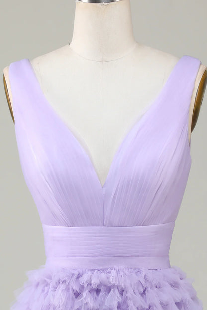 Vestido de fiesta corto de tul verde con escote en V y espalda abierta