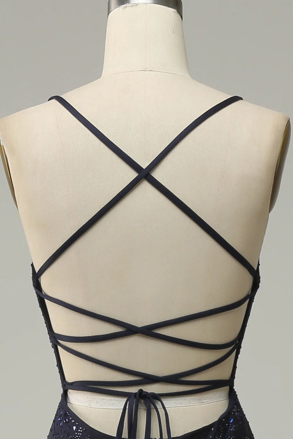 Amzcw Navy Mermaid Spaghetti Straps Beaded Prom Dress with Split