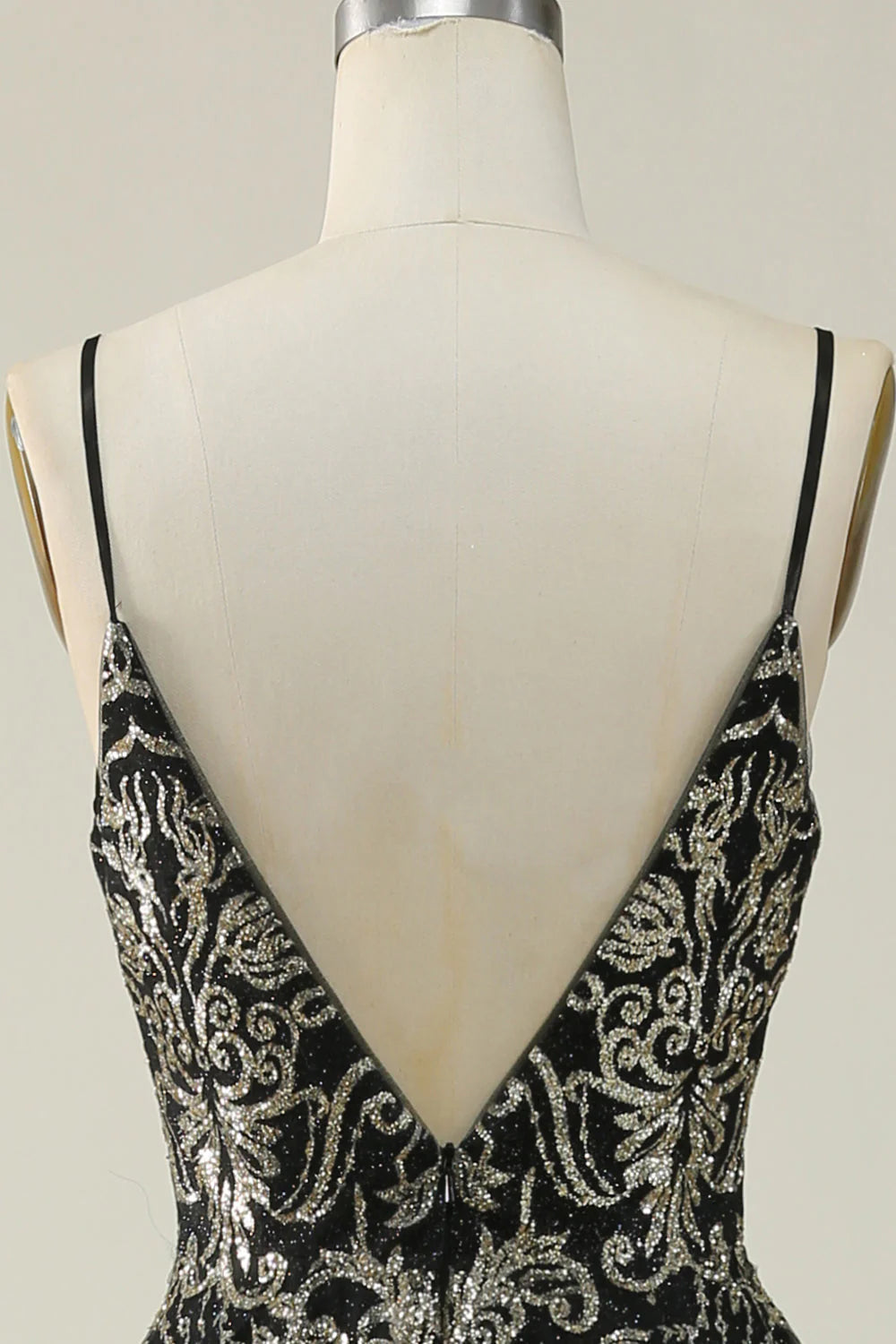 Amzcw Black Golden A Line Spaghetti Straps Long Prom Dress