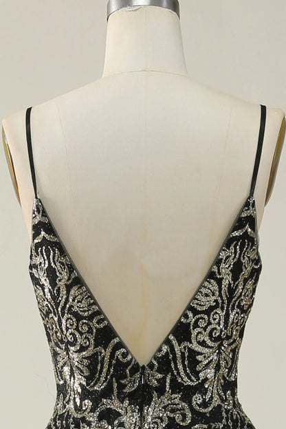 Amzcw Black Golden A Line Spaghetti Straps Long Prom Dress