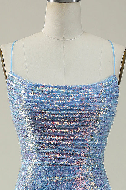 Amzcw Blue Mermaid Sequined Spaghetti Straps Mermaid Prom Dress prom dresses with long sleeves