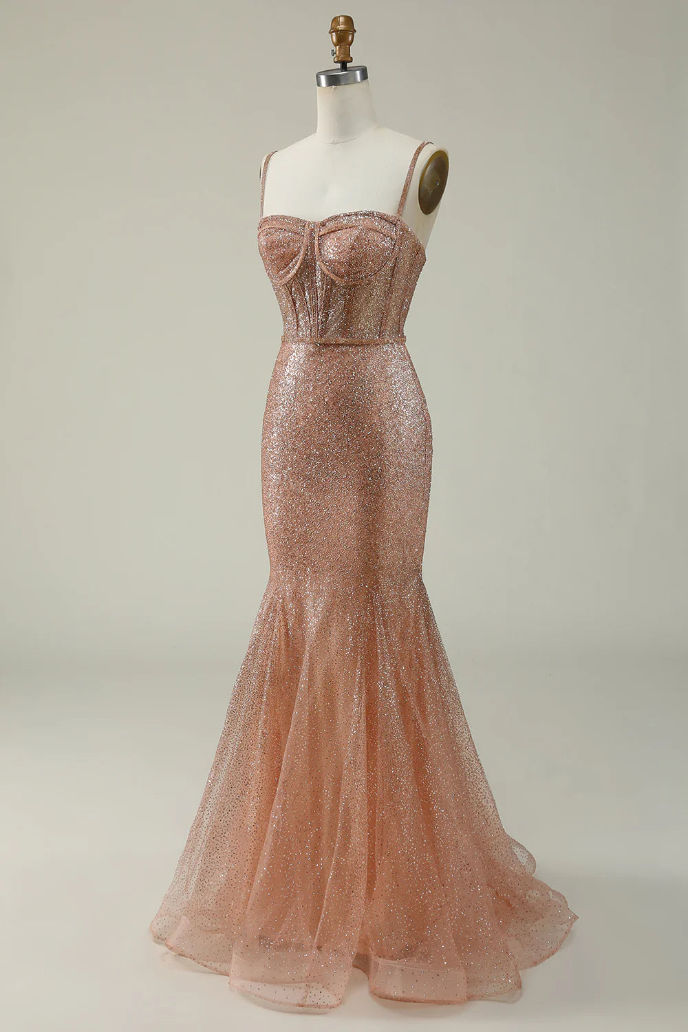 Vestido de fiesta largo Amzcw con tirantes finos de sirena y lentejuelas ruborizadas 