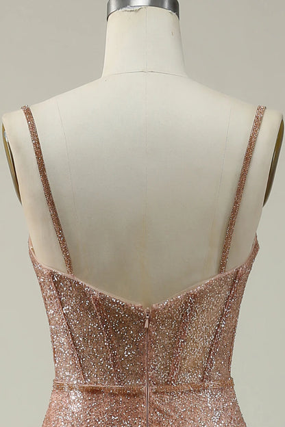 Vestido de fiesta largo Amzcw con tirantes finos de sirena y lentejuelas ruborizadas 