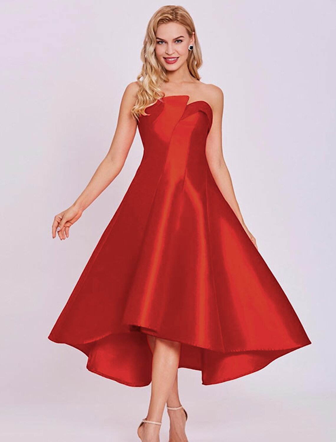 Full view of the A-line homecoming dress, showcasing its graceful flow.