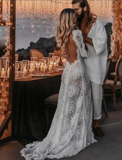Back view of the A-Line wedding dress, highlighting the elegant sweep train.