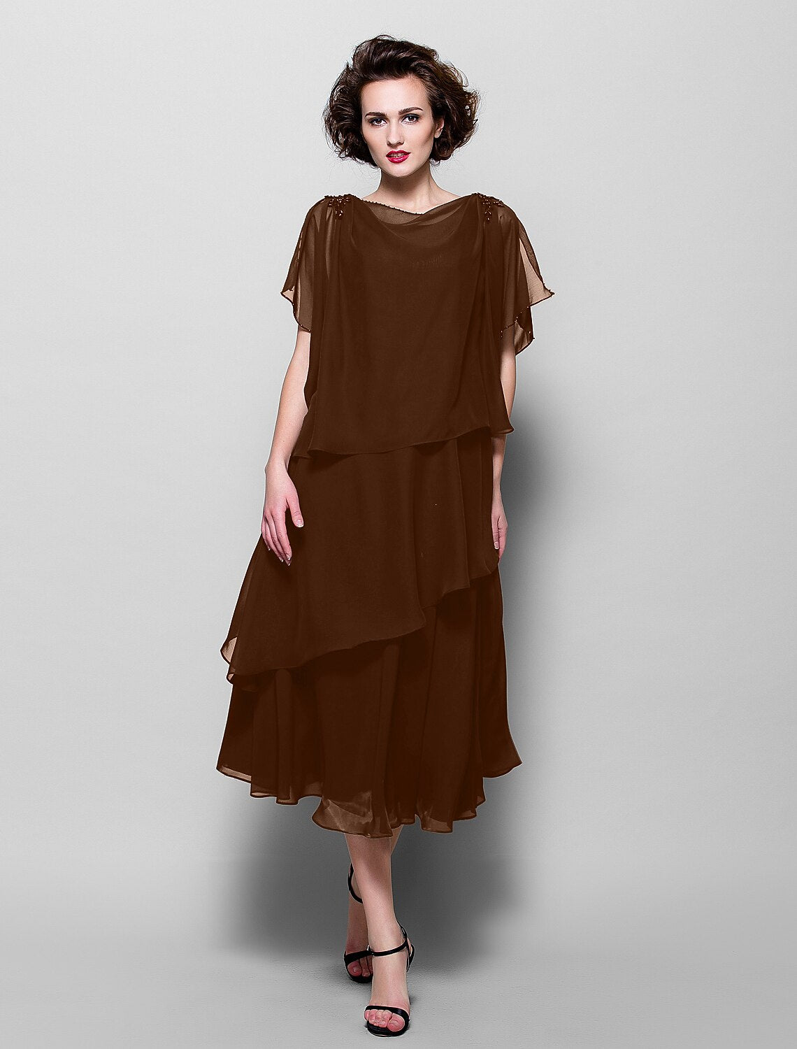 Back view of the A-Line formal dress with a graceful drape.